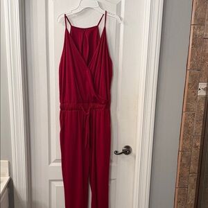 Women's Red Sleeveless Jumpsuit with Tie Waist